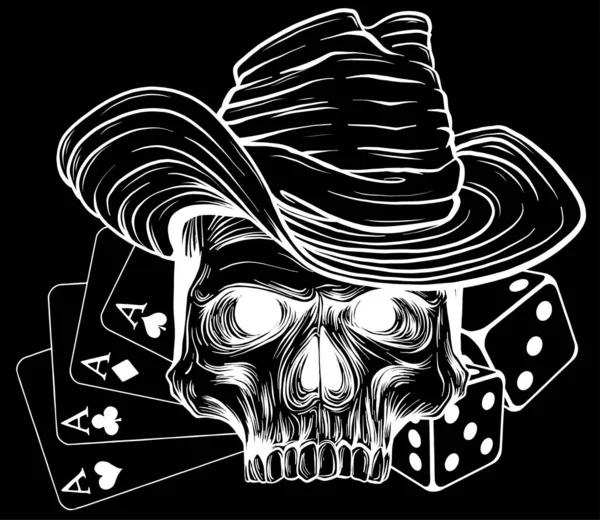 Vector Illustration Skull Hat Poker Ace — Stock Vector