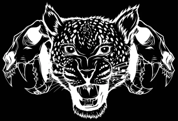 Tête Léopard Avec Crâne Dans Vecteur Panthera Pardus Grand Chat — Image vectorielle