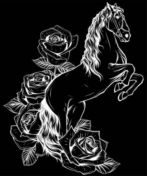 Illustration White Horse Rose — Stock Vector