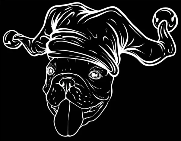 Retrato Bulldog Francés Con Sombrero Tonto Vector — Vector de stock