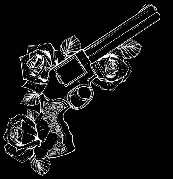Zbraň Růže Ilustrace Pro Tetování Design Trička Další Předměty Stará — Stockový vektor