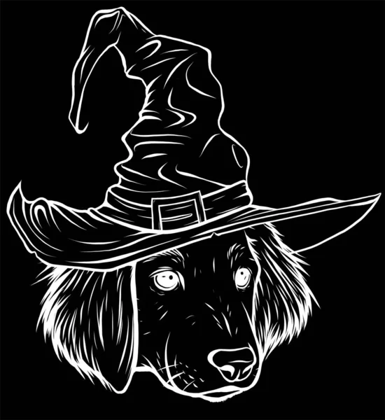 戴着女巫帽的可爱的小狗卡通片 — 图库矢量图片