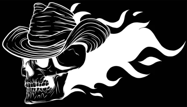 Vector Illustration Skull Cowboy Flames — Stock Vector