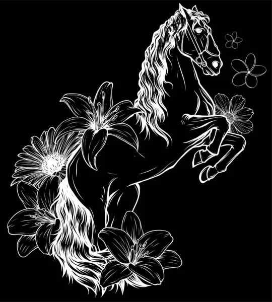 Ilustração Vetorial Cavalo Com Flores —  Vetores de Stock