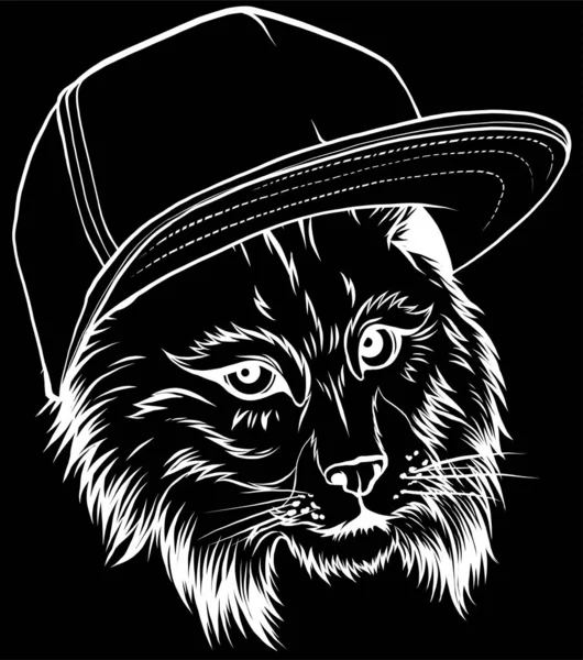 Αφίσα Πορτρέτο Του Γάτα Εικόνα Στο Χιπ Χοπ Καπέλο Εικονογράφηση — Διανυσματικό Αρχείο