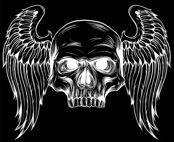 天使の羽を持つヴィンテージ頭蓋骨の頭 — ストックベクタ