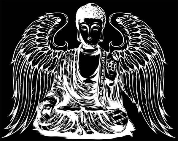 Buddha Falying Έμβλημα Διανυσματική Σχεδίαση — Διανυσματικό Αρχείο