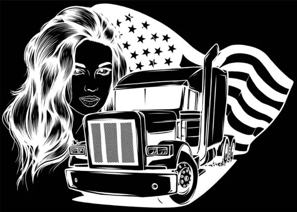 Camion Américain Classique Illustration Vectorielle Avec Drapeau Américain — Image vectorielle