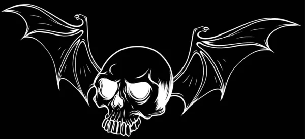 Drawn Skull Bat Wing — Vettoriale Stock