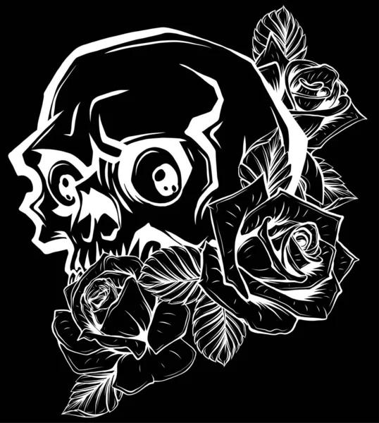 Ilustração Crânio Com Rosas — Vetor de Stock