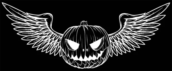 かわいい漫画現代的なスタイルのデザインの翼を身に着けているカボチャの文字 — ストックベクタ