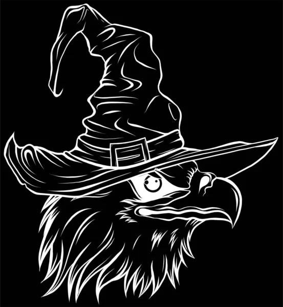 Águia Engraçada Assustadora Usando Chapéu Bruxa Para Halloween Ilustração Vetorial —  Vetores de Stock