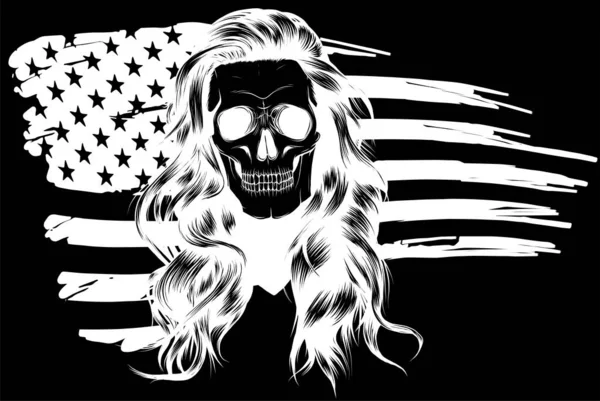 Skull American Flag Decor Retro Style — Stock Vector