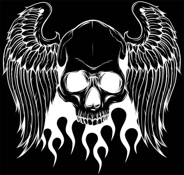 Illustration Skull Wings Fire Black Background — Stock Vector