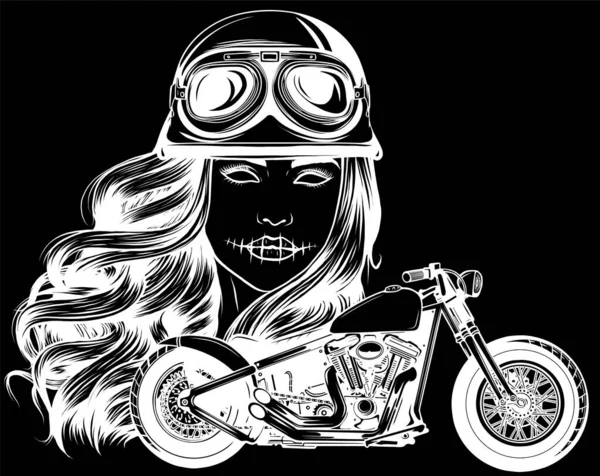 Woman Head Motorbike Vector Illustration — Stock Vector