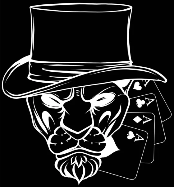 Portrait Lion Chapeau Melon Poker Illustration Vectorielle — Image vectorielle