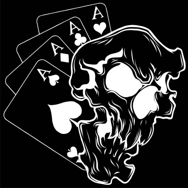 Poker Face Skull Och Fyra Ess — Stock vektor