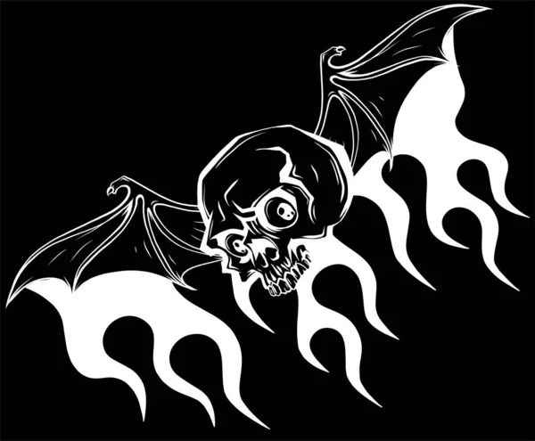 Crâne Flamboyant Avec Ailes Feu Illustration Sur Fond Noir — Image vectorielle