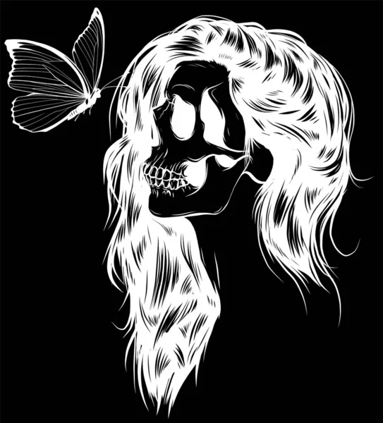 Totenkopf Mädchen Gesicht Mit Schmetterling Vektor Illustration — Stockvektor