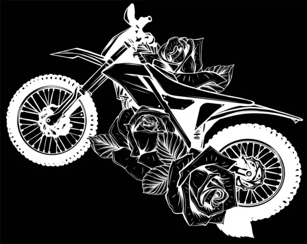 Motocross Med Rosor Och Blad Vektor Illustration — Stock vektor