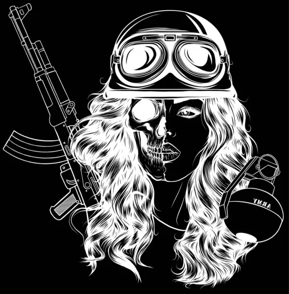 Sexy Exército Menina Com Assalto Rifle — Vetor de Stock