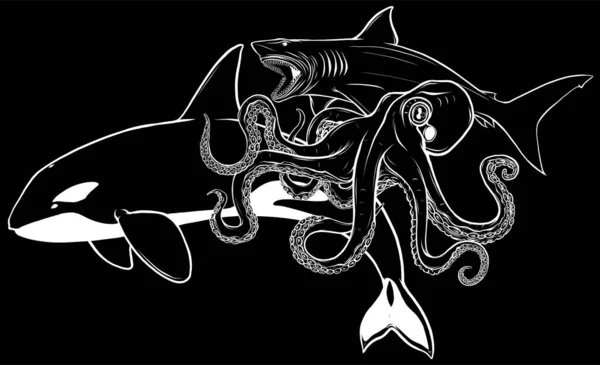 Риби Дикі Морські Тварини Океані Векторний — стоковий вектор