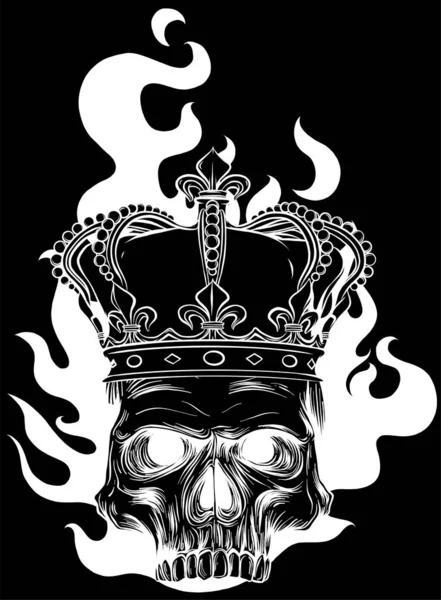King Κρανίο Φλόγες Διάνυσμα Εικονογράφηση Σχεδιασμό Μαύρο Φόντο — Διανυσματικό Αρχείο