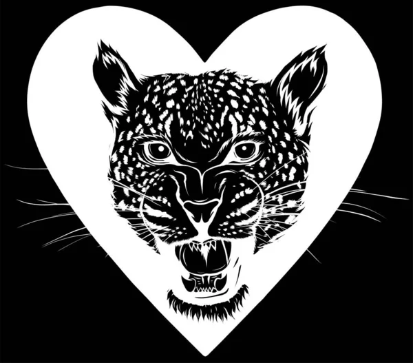 Leopardenkopf Auf Herzvektor Illustration Design Auf Schwarzem Hintergrund — Stockvektor