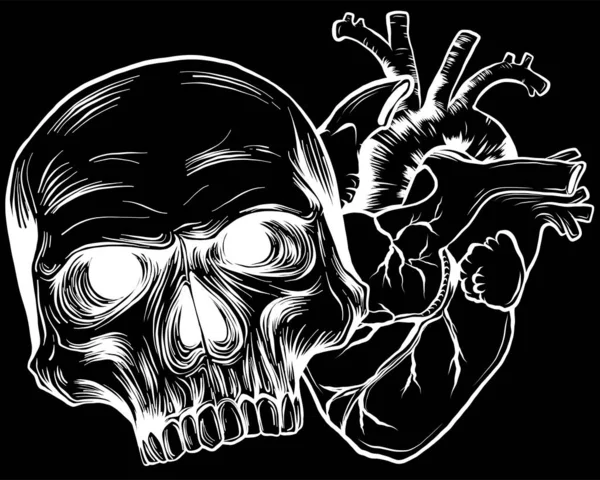 Menschlicher Schädel Mit Herz Vektor Illustration — Stockvektor
