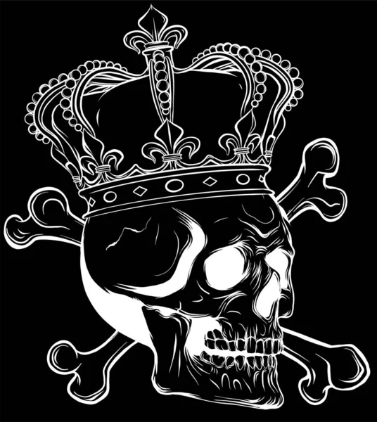 Skull Crown Crossed Bones Cartoon Vintage Style — Stock Vector