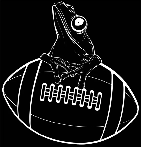 Vektor Illustration Frosch Maskotte Auf Einem Rugbyball — Stockvektor
