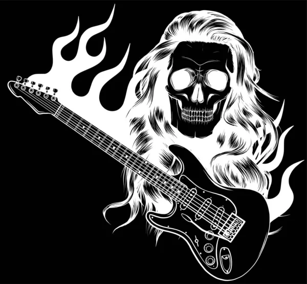 Gitar Tasarımlı Heavy Metal Kafatası — Stok Vektör