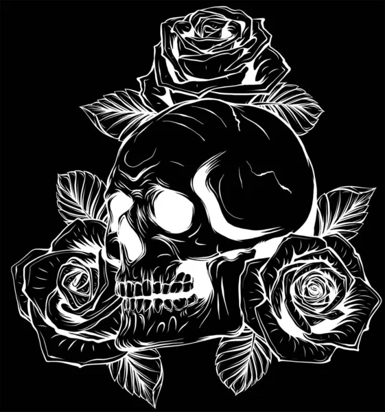 Ilustração Crânio Com Rosas — Vetor de Stock