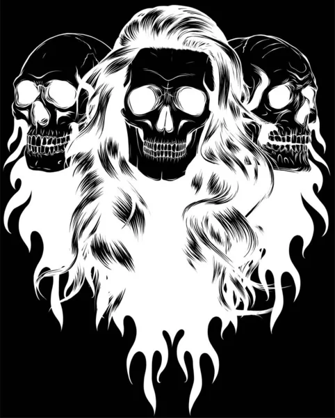 Burn Skulls Head Design Illustration Black Background — Stock Vector