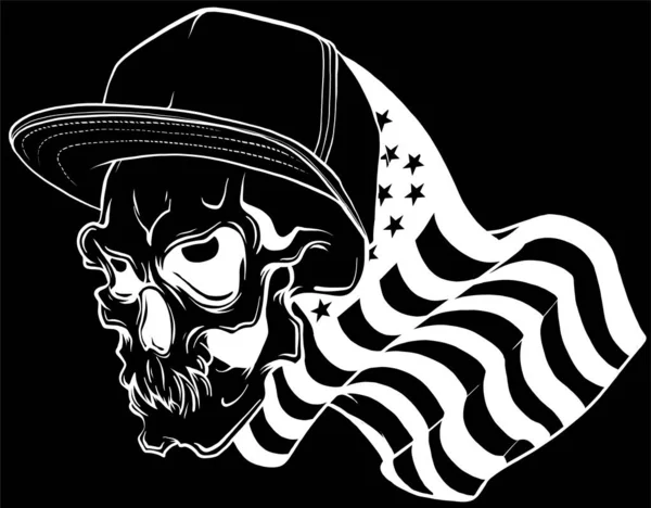 頭蓋骨と帽子のベクターイラストデザインのウサ旗 — ストックベクタ