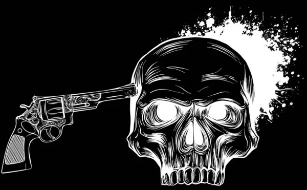 Vector Illustration Suicide Skull Gun Blood — Stock Vector
