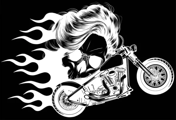Crâne Femme Moto Personnalisée Avec Des Flammes Illustration Vectorielle — Image vectorielle