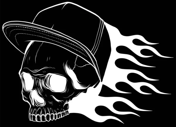 Totenkopf Mit Hut Und Flammen Vektor Illustration Design — Stockvektor