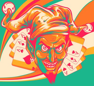 Rockabilly şeytan dövme vektör çizim tam renkli