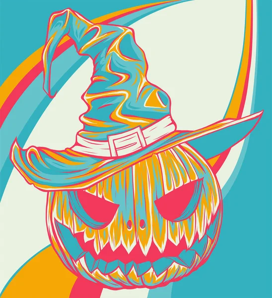 Citrouille Sur Fond Coloré Joyeuses Vacances Halloween Citrouille Avec Sourire — Image vectorielle