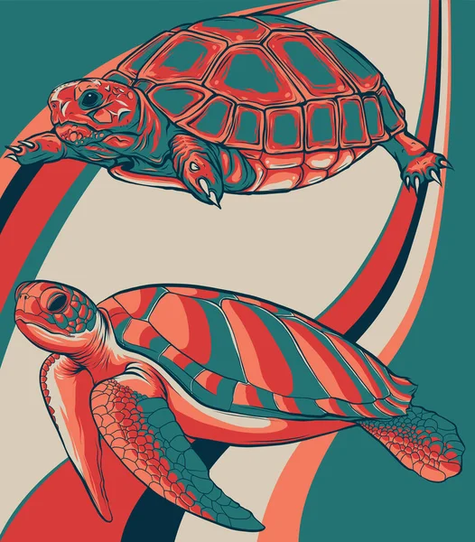 Cartoon Sea Turtle Illustrazione Eretmochelys Imbricata — Vettoriale Stock