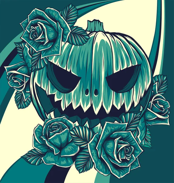 Pumpa Färgad Bakgrund Grattis Halloweenhelgen Pumpa Med Skrämmande Leende Vektor — Stock vektor