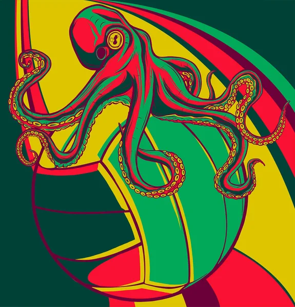 Октопус Иллюстрация Красный Кракен Щупальцами Винтажный Гравировальный Векторный Эскиз Морской — стоковый вектор