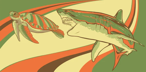 Ilustração Vetorial Ataques Ferozes Tubarões — Vetor de Stock