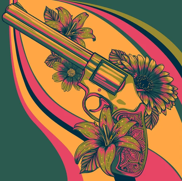 Урожай Шість Стрілок Револьвера Концепція Ізольовані Векторні Ілюстрації — стоковий вектор