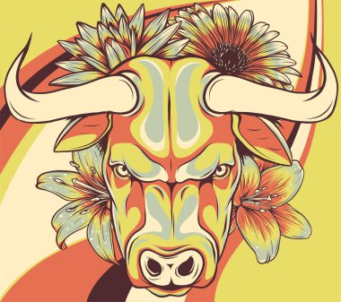 Boğa kafalı maskot. Bufalo logosu.