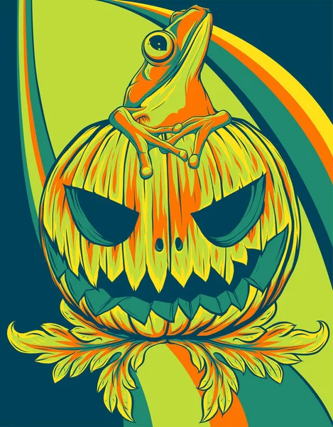 Citrouille Sur Fond Coloré Joyeuses Vacances Halloween Citrouille Avec Sourire — Image vectorielle