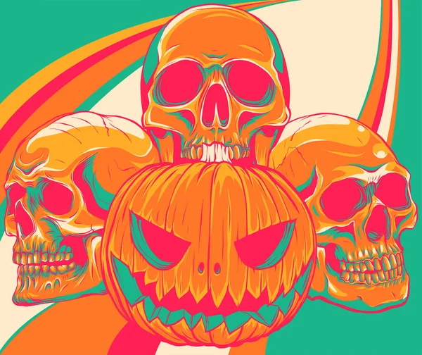 Pumpa Färgad Bakgrund Grattis Halloweenhelgen Pumpa Med Skrämmande Leende Vektor — Stock vektor