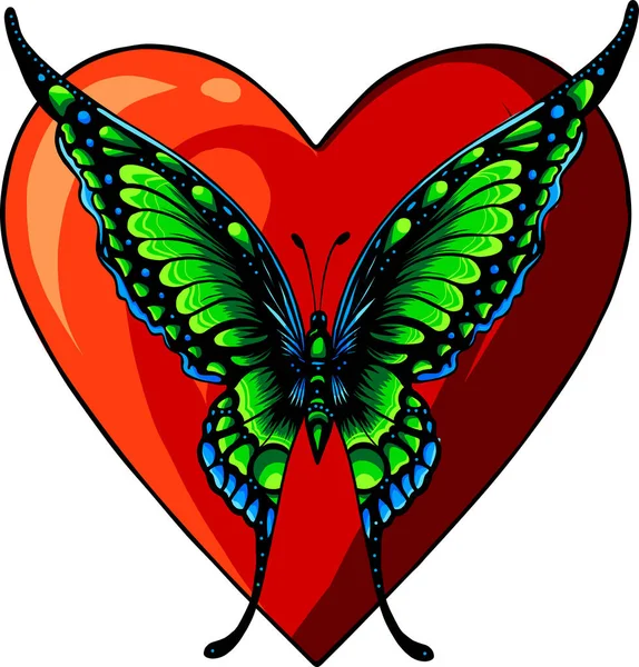 Herz Und Schmetterling Bemalt Vektor — Stockvektor