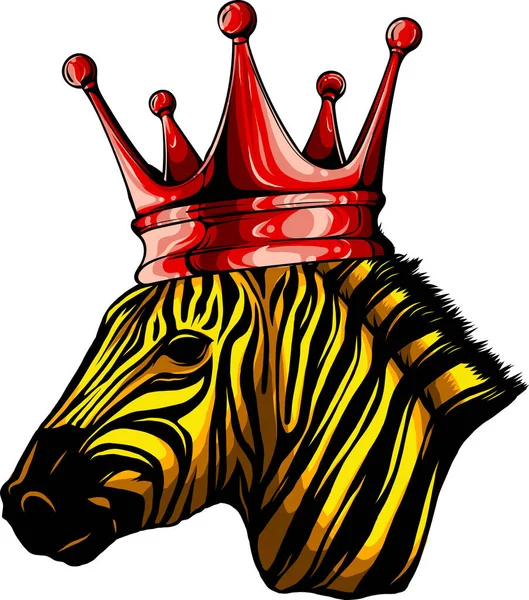 Illusztráció Zebra Fej Koronával Fehér Háttér — Stock Vector